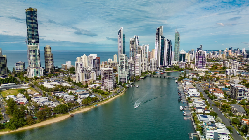 Aerial hyperlapse, dronelapse video of Gold Coast in Australia Royalty-Free Stock Footage #1093337253