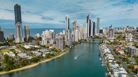 Aerial hyperlapse, dronelapse video of Gold Coast in Australia