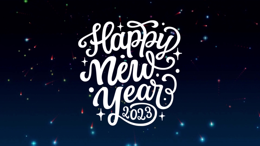 2023 New year Celebration 4K. New year 2023 Greeting With Fireworks Happy New year 2023 Animated. Beautiful colorful Fireworks Shiny Display at Night Loop Background. Holiday poster or banner design. Royalty-Free Stock Footage #1093343013