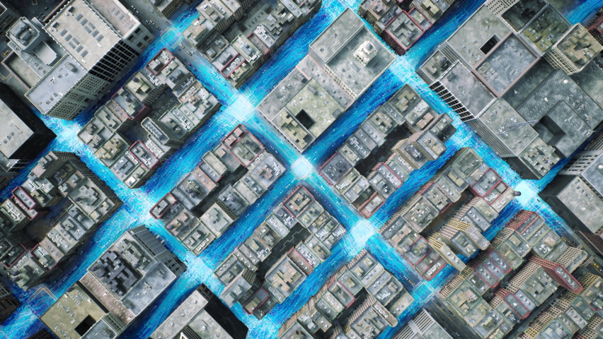 City 5g High Speed Internet Data Network Transferring Optical Signals Ai Data Through Of City Residential Area Fly Over Aerial Shot At Dusk Artificial Intelligence Information Transfer Cloud - Powered by Shutterstock - Get 15% off with code: PIKWIZARD15