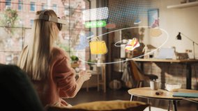 Woman at Home, Using Virtual Reality Headset for Online Shopping, Browsing through Pictures of Stylish Brand Shoes and Handbags. Scrolling Mock-up Internet Clothing Store App for e-Commerce products - Powered by Shutterstock - Get 15% off with code: PIKWIZARD15