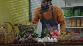 Animation of financial graphs over happy caucasian male seller in grocery shop. economy, finance, shopping and small independent business concept digitally generated video. - Powered by Shutterstock - Get 15% off with code: PIKWIZARD15