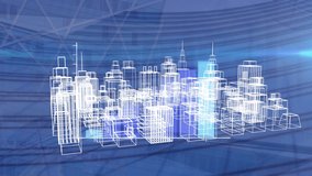 Animation of 3d city model over cityscape. global engineering, connections and digital interface concept digitally generated video. - Powered by Shutterstock - Get 15% off with code: PIKWIZARD15