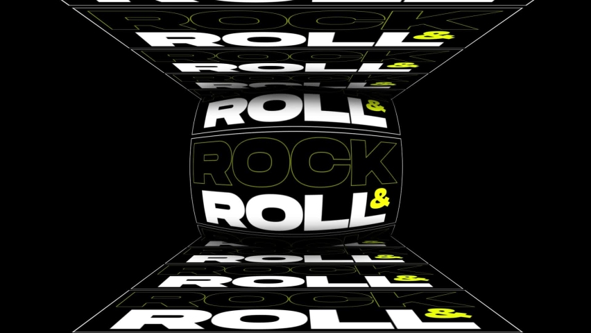 The word rock  roll is spinning, typography Royalty-Free Stock Footage #1093356005