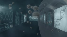 Globe of network of connections and covid-19 cells against human face model and data processing. Medical research and science technology concept - Powered by Shutterstock - Get 15% off with code: PIKWIZARD15