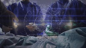 Animation of network of connections over midsection of caucasian surgeons during operation. Network, connections, health and medicine concept digitally generated video. - Powered by Shutterstock - Get 15% off with code: PIKWIZARD15