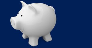 Animation of financial data processing over piggy bank. Global business, finance and connections concept digitally generated video.