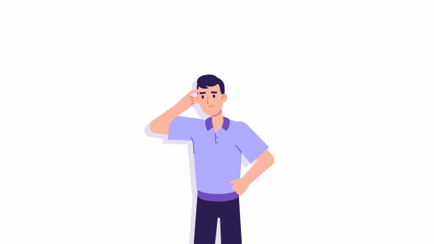 man thinking and looking for answer. Scratching his head. uncertainty, question mark, no solution concept. Character animation. hopelessness, despair. puzzled person, confused motion design footage Royalty-Free Stock Footage #1093372513