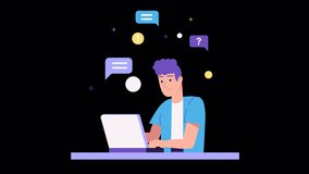 young man working at laptop animation with ALPHA channel. office worker or freelancer typing on computer. Time or project management. work routine, business, chatting. programming, web development - Powered by Shutterstock - Get 15% off with code: PIKWIZARD15