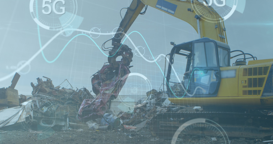 Animation of data processing over rubbish dump. Global business and digital interface concept digitally generated video. | Shutterstock HD Video #1093377617