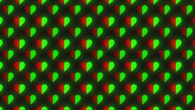 Neon light red green heart pattern loop background