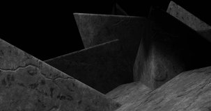 Triangle, stone. Black grunge-tech 3d architecture abstract motion background. Seamless looping. Ultra HD 4K Video Animation