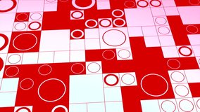 White-red background. Motion.A bright mosaic of circles of different sizes in animation.