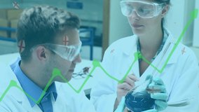 Animation of rugby balls with flag of england over caucasian scientists with beaker. global science and digital interface concept digitally generated video. - Powered by Shutterstock - Get 15% off with code: PIKWIZARD15