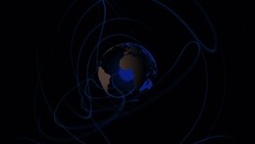 Animation of rotating globe and math formulas on black background. science, human biology, math and technology concept digitally generated video.