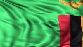 Zambia flag waving in slow motion in the wind. Seamless loop animation with highly detailed fabric texture in 4K resolution.