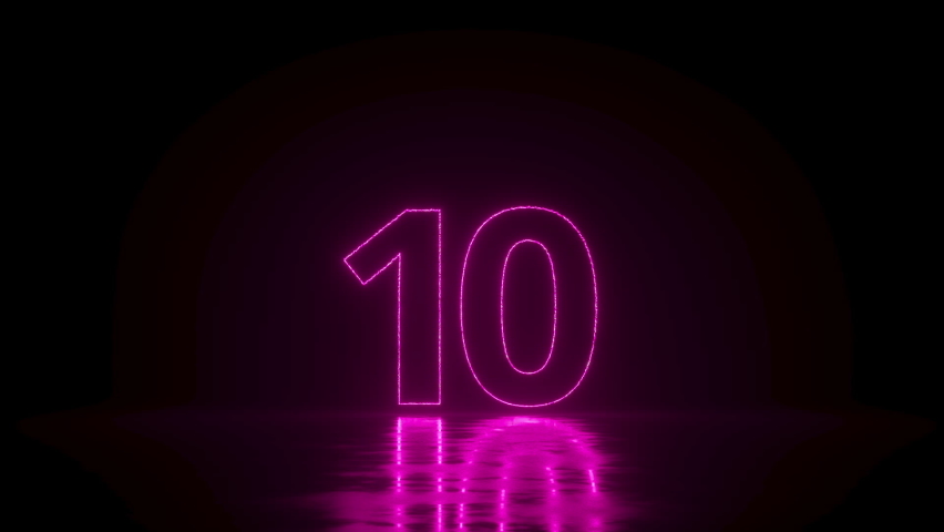 3d animation, fantastic neon numbers from 1 to 10 isolated on black background. Cosmic pink blue star tracks, meteor shower countdown from one to ten Royalty-Free Stock Footage #1093398573