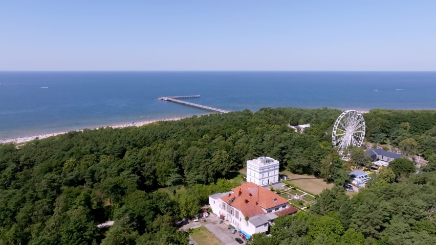 Aerial view of the Palanga resort town in Lithuania. Beautiful summer in Palanga. Royalty-Free Stock Footage #1093406529