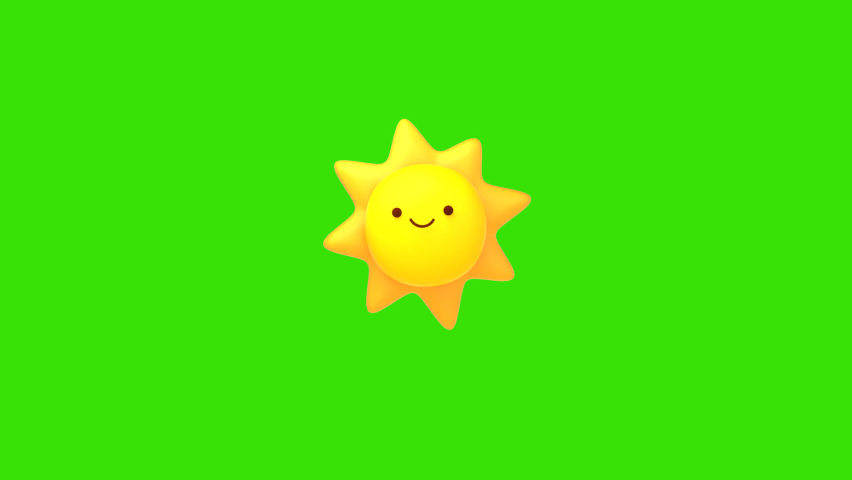 Looped isolated 3d cartoon cute sun on green screen background.