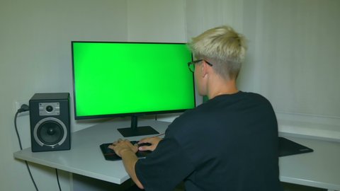 Guy Typing Text On Keyboard Chromakey Stock Footage Video (100% Royalty