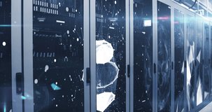 Animation of data processing over server room. Global business and digital interface concept digitally generated video.