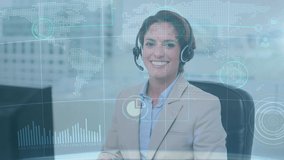Animation of data processing over caucasian businesswoman. Global business and digital interface concept digitally generated video. - Powered by Shutterstock - Get 15% off with code: PIKWIZARD15