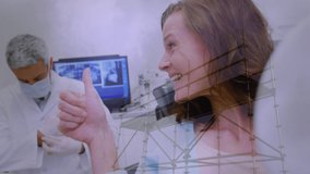 Animation of dna strand and female doctor using businesswoman using tablet. Global connections business digital interface technology and networking concept digitally generated video. - Powered by Shutterstock - Get 15% off with code: PIKWIZARD15