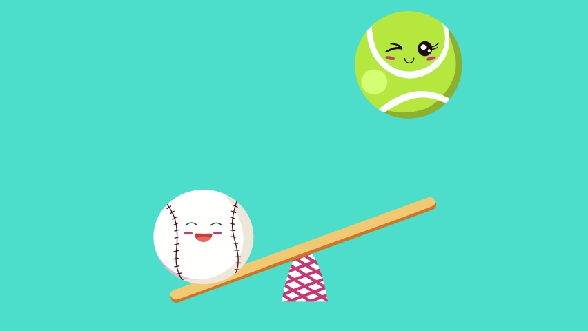 A baseball and a tennis ball on the seesaw
