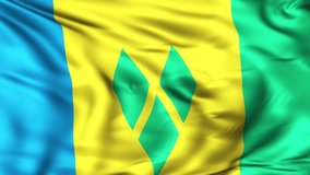 Saint Vincent and the Grenadines flag waving in slow motion in the wind. Seamless loop animation with highly detailed fabric texture in 4K resolution.