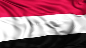 Yemen flag waving in slow motion in the wind. Seamless loop animation with highly detailed fabric texture in 4K resolution.