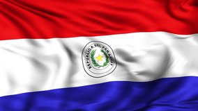 Paraguay flag waving in slow motion in the wind. Seamless loop animation with highly detailed fabric texture in 4K resolution.