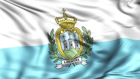 San Marino flag waving in slow motion in the wind. Seamless loop animation with highly detailed fabric texture in 4K resolution.