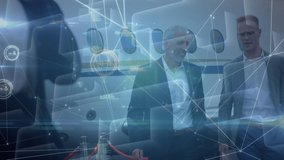 Animation of network of connections over caucasian businessmen on airport. business, transport, network, connections and technology concept digitally generated video. - Powered by Shutterstock - Get 15% off with code: PIKWIZARD15