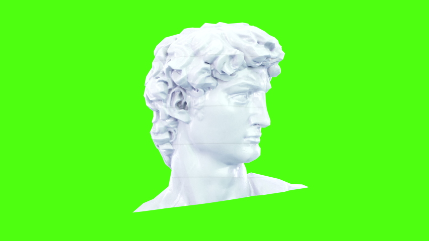 3d glitch of David head on green screen background. Sculpture David 3D Glitch Animation. 3D animation. 4K. Ultra high definition. 3840x2160. Royalty-Free Stock Footage #1093441311