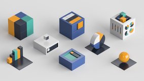 Set of 3d data analysis animated elements loop with alpha channel. Financial business report, pie charts, bar graph, infographics for big data, micro data flow icons. Transparency mask provided - Powered by Shutterstock - Get 15% off with code: PIKWIZARD15