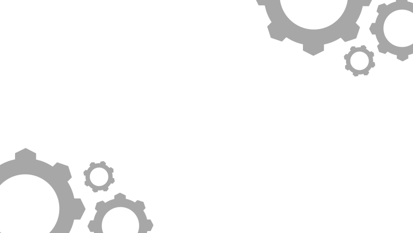 Cogwheels gears keep turning spinning rotating.  Gears in gray color with white bcakground. Loop video. Perfect for mechanic, machine, worker, labour day.