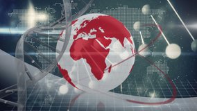 Animation of dna, globe, world map and data processing on grey background. science, human genome, data processing and technology concept digitally generated video. - Powered by Shutterstock - Get 15% off with code: PIKWIZARD15