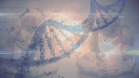 Animation of dna and molecules over caucasian female and male athlete exercising. human anatomy, science, sport and training concept digitally generated video. - Powered by Shutterstock - Get 15% off with code: PIKWIZARD15