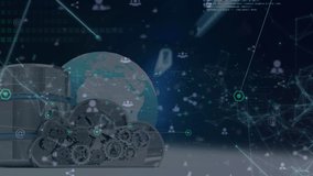 Animation of data processing over globe and cogs. global business and digital interface concept digitally generated video. - Powered by Shutterstock - Get 15% off with code: PIKWIZARD15