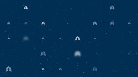Template animation of evenly spaced lungs symbols of different sizes and opacity. Animation of transparency and size. Seamless looped 4k animation on dark blue background with stars