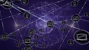 Animation of network of connections over globe on violet background. global connections, network and technology concept digitally generated video. - Powered by Shutterstock - Get 15% off with code: PIKWIZARD15
