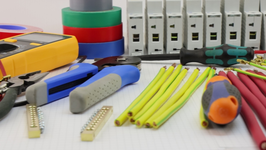 Electrical tools and materials for the installation of an electrical panel on an electrical diagram., a Technology Video by nelikdulatov