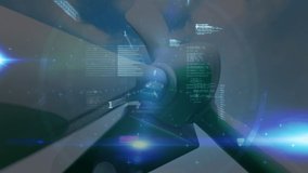 Animation of data processing over wind turbine. global business, ecology and digital interface concept digitally generated video. - Powered by Shutterstock - Get 15% off with code: PIKWIZARD15