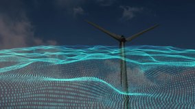 Animation of data processing over wind turbine. global business, ecology and digital interface concept digitally generated video.