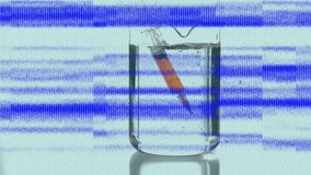 Animation of interference over beakers and syringe with liquid. global science, social media and digital interface concept digitally generated video. - Powered by Shutterstock - Get 15% off with code: PIKWIZARD15