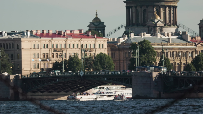 cityscape, bridge across the Neva River in St. Petersburg.
