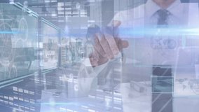 Animation of data processing and moving columns over diverse business people in office. global connections, computing and digital interface concept digitally generated video. - Powered by Shutterstock - Get 15% off with code: PIKWIZARD15