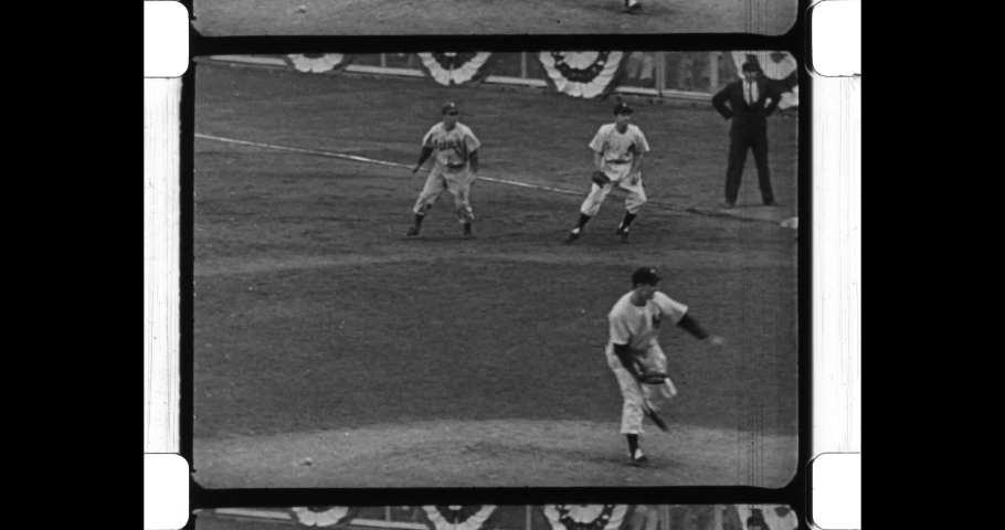 1947 New York City. Double Play ends the 1947 World Series as the New York Yankees defeat the Brooklyn Dodgers in the subway series. 4K Overscan of Vintage Archival Newsreel Film 