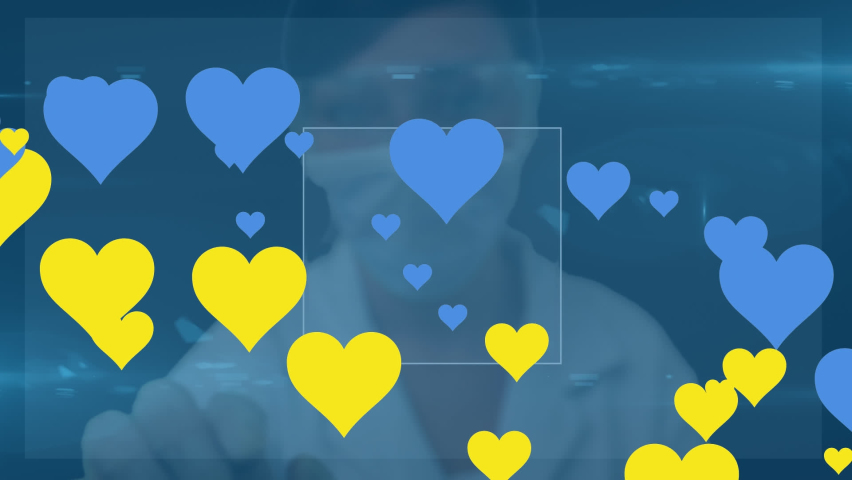 Animation of data processing and blue and yellow hearts over biracial woman. ukraine crisis and digital interface concept digitally generated video. - Powered by Shutterstock - Get 15% off with code: PIKWIZARD15