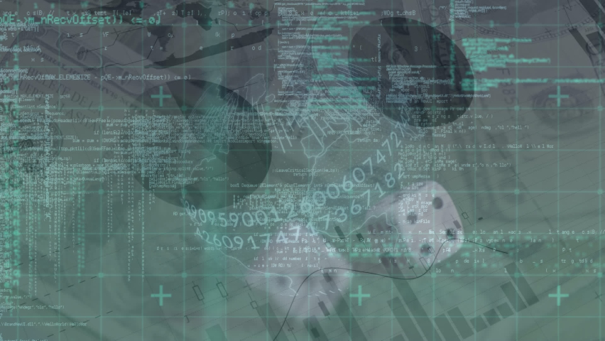 Animation of data processing over dices and banknotes. global business, gambling and digital interface concept digitally generated video. - Powered by Shutterstock - Get 15% off with code: PIKWIZARD15